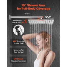 Shower Faucet Set 12" Square Rain Shower Head and Hand Set Brushed Nickel