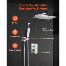 Shower Faucet Set 12" Square Rain Shower Head and Hand Set Brushed Nickel