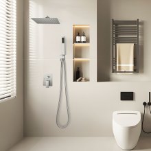 Shower Faucet Set 12" Square Rain Shower Head and Hand Set Brushed Nickel