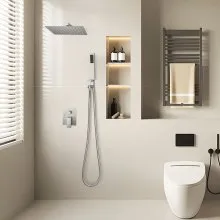 Shower Faucet Set 12" Square Rain Shower Head and Hand Set Brushed Nickel