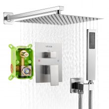 Shower Faucet Set 12" Square Rain Shower Head and Hand Set Brushed Nickel
