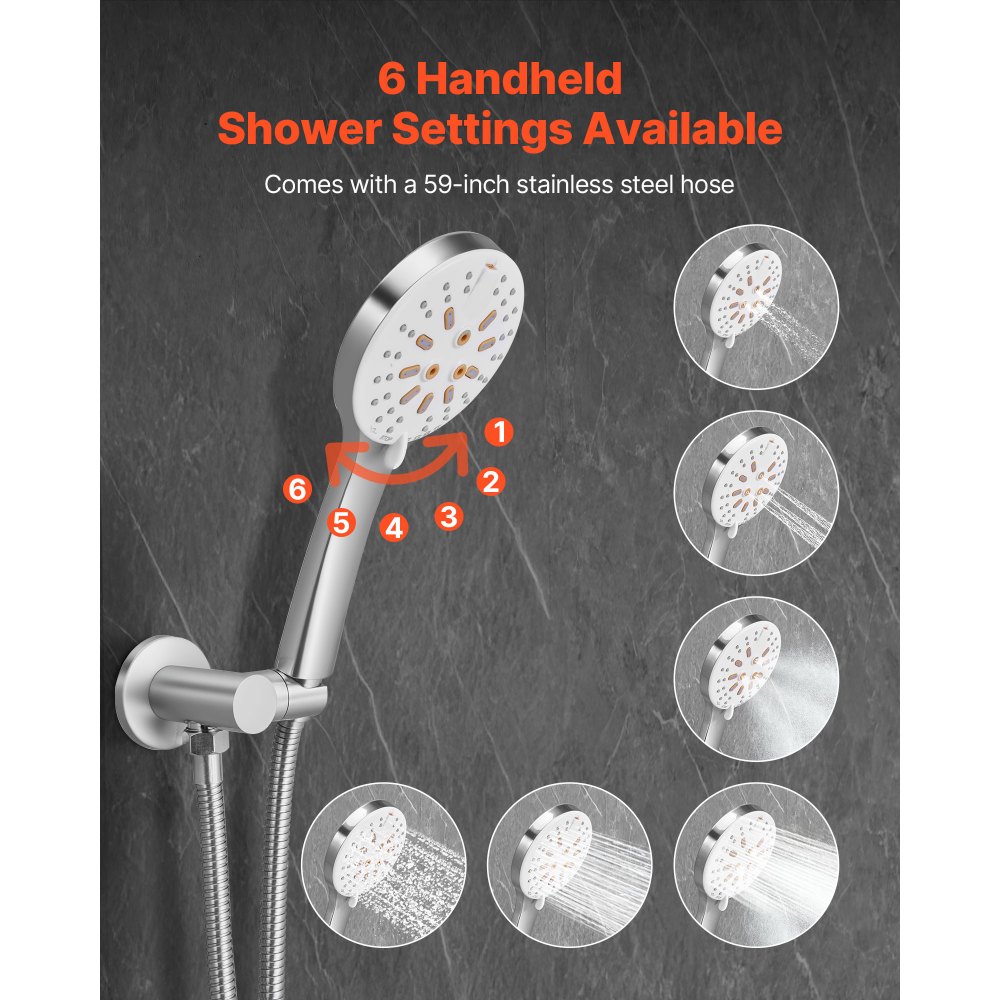 VEVOR Shower Faucet Set, Rainfall Bathroom Shower System with 10-Inch Round Rain Shower Head and Handheld Spray, Wall Mounted Bath Fixtures with Brass Valve and Trim Kit, Brushed Nickel