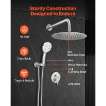 Shower Faucet Set 10" Round Rain Shower Head and Hand Set Brushed Nickel
