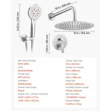 Shower Faucet Set 10" Round Rain Shower Head and Hand Set Brushed Nickel