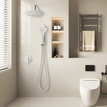 Shower Faucet Set 10" Round Rain Shower Head and Hand Set Brushed Nickel
