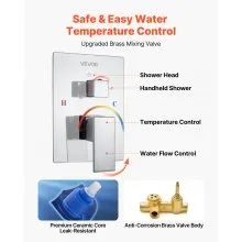 VEVOR Shower Faucet Set 12" Square Rain Shower Head and Hand Set Silver Chrome