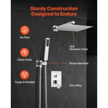 VEVOR Shower Faucet Set 12" Square Rain Shower Head and Hand Set Silver Chrome