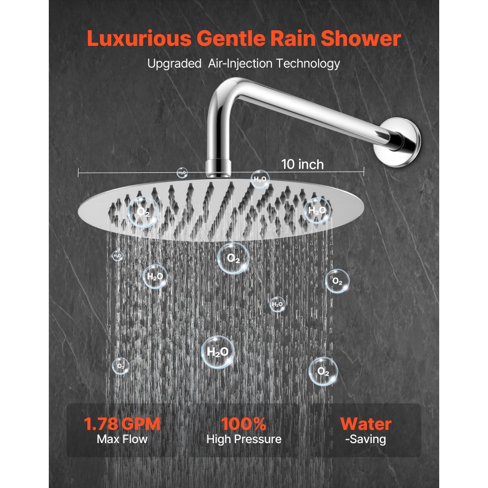 VEVOR Shower Faucet Set, Rainfall Bathroom Shower System with 10-Inch (25.4cm) Round Rain Shower Head and Handheld Spray, Wall Mounted Bath Fixtures with Brass Valve and Trim Kit, Silver Chrome