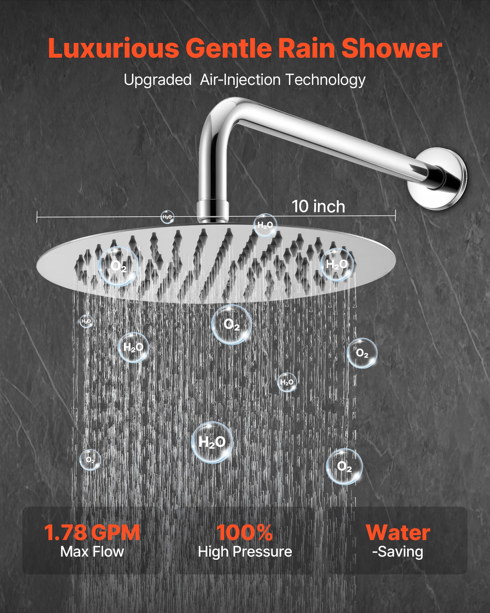 VEVOR Shower Faucet Set, Rainfall Bathroom Shower System with 10-Inch (25.4cm) Round Rain Shower Head and Handheld Spray, Wall Mounted Bath Fixtures with Brass Valve and Trim Kit, Silver Chrome