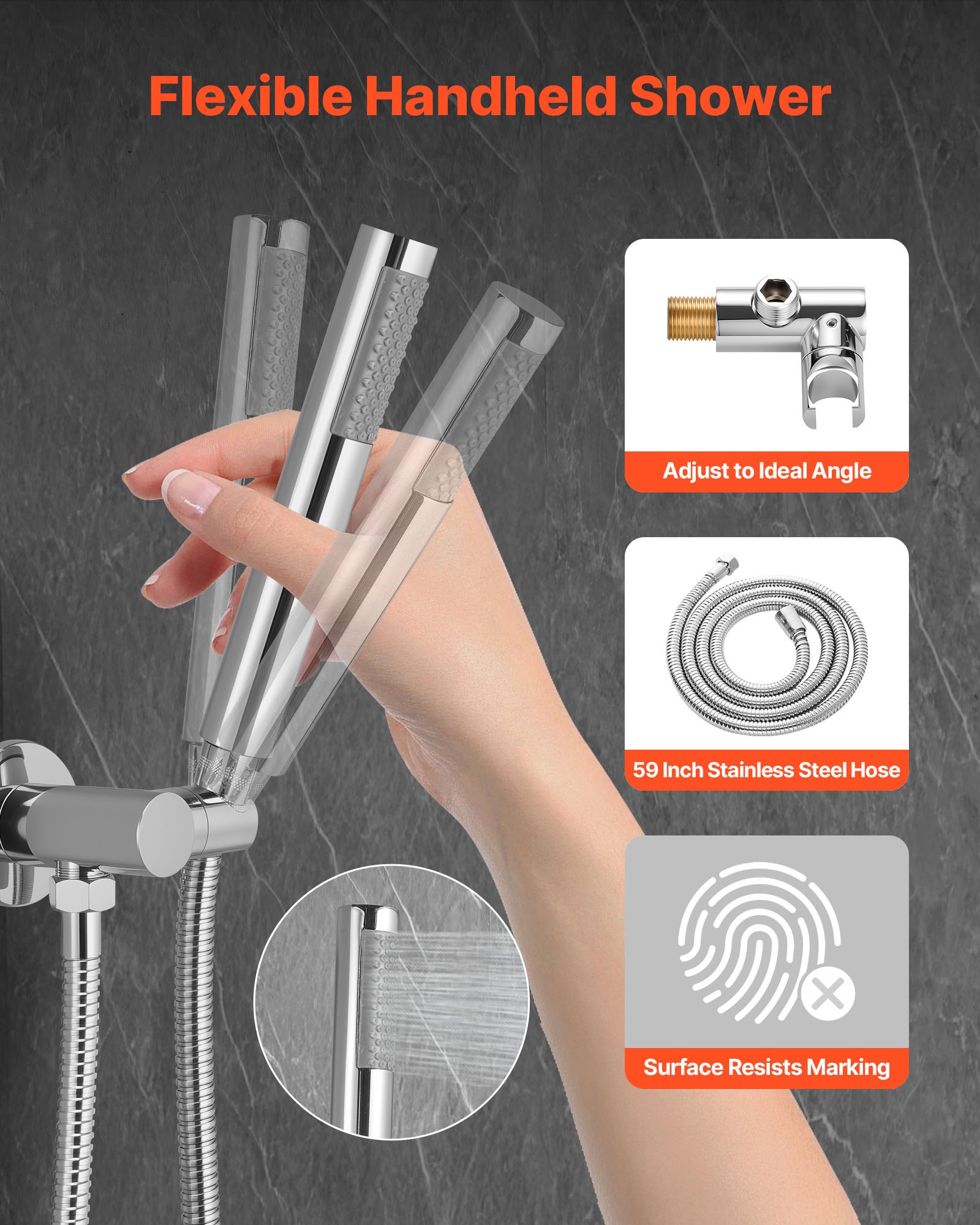 VEVOR Shower Faucet Set, Rainfall Bathroom Shower System with 10-Inch (25.4cm) Round Rain Shower Head and Handheld Spray, Wall Mounted Bath Fixtures with Brass Valve and Trim Kit, Silver Chrome