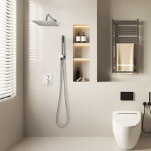 VEVOR Shower Faucet Set 10" Square Rain Shower Head and Hand Set Silver Chrome