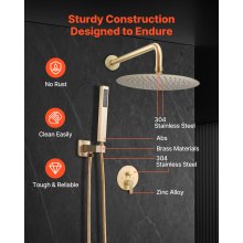 VEVOR Shower Faucet Set 10" Round Rain Shower Head and Hand Set Brushed Gold