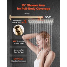 Shower Faucet Set 12" Square Rain Shower Head and Hand Set Brushed Gold