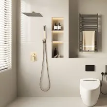 Shower Faucet Set 12" Square Rain Shower Head and Hand Set Brushed Gold