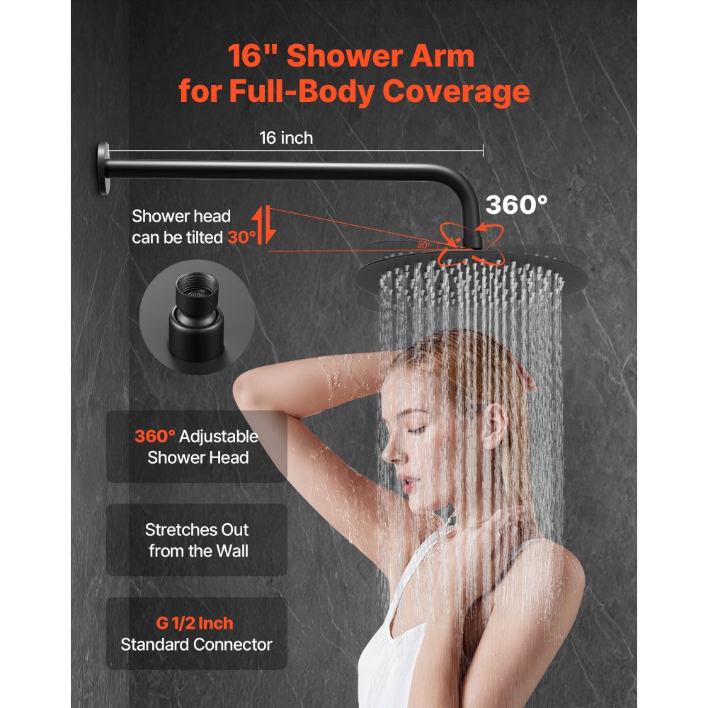 VEVOR Shower Faucet Set, Rainfall Bathroom Shower System with 10-Inch (25.4cm) Round Rain Shower Head and Handheld Spray, Wall Mounted Bath Fixtures with Brass Valve and Trim Kit, Matte Black