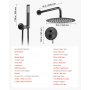 VEVOR Shower Faucet Set, Rainfall Bathroom Shower System with 10-Inch (25.4cm) Round Rain Shower Head and Handheld Spray, Wall Mounted Bath Fixtures with Brass Valve and Trim Kit, Matte Black