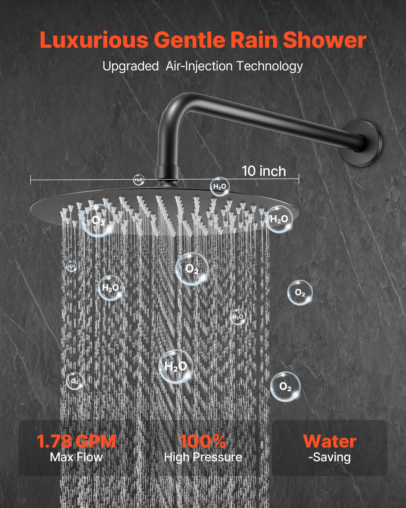 VEVOR Shower Faucet Set, Rainfall Bathroom Shower System with 10-Inch (25.4cm) Round Rain Shower Head and Handheld Spray, Wall Mounted Bath Fixtures with Brass Valve and Trim Kit, Matte Black