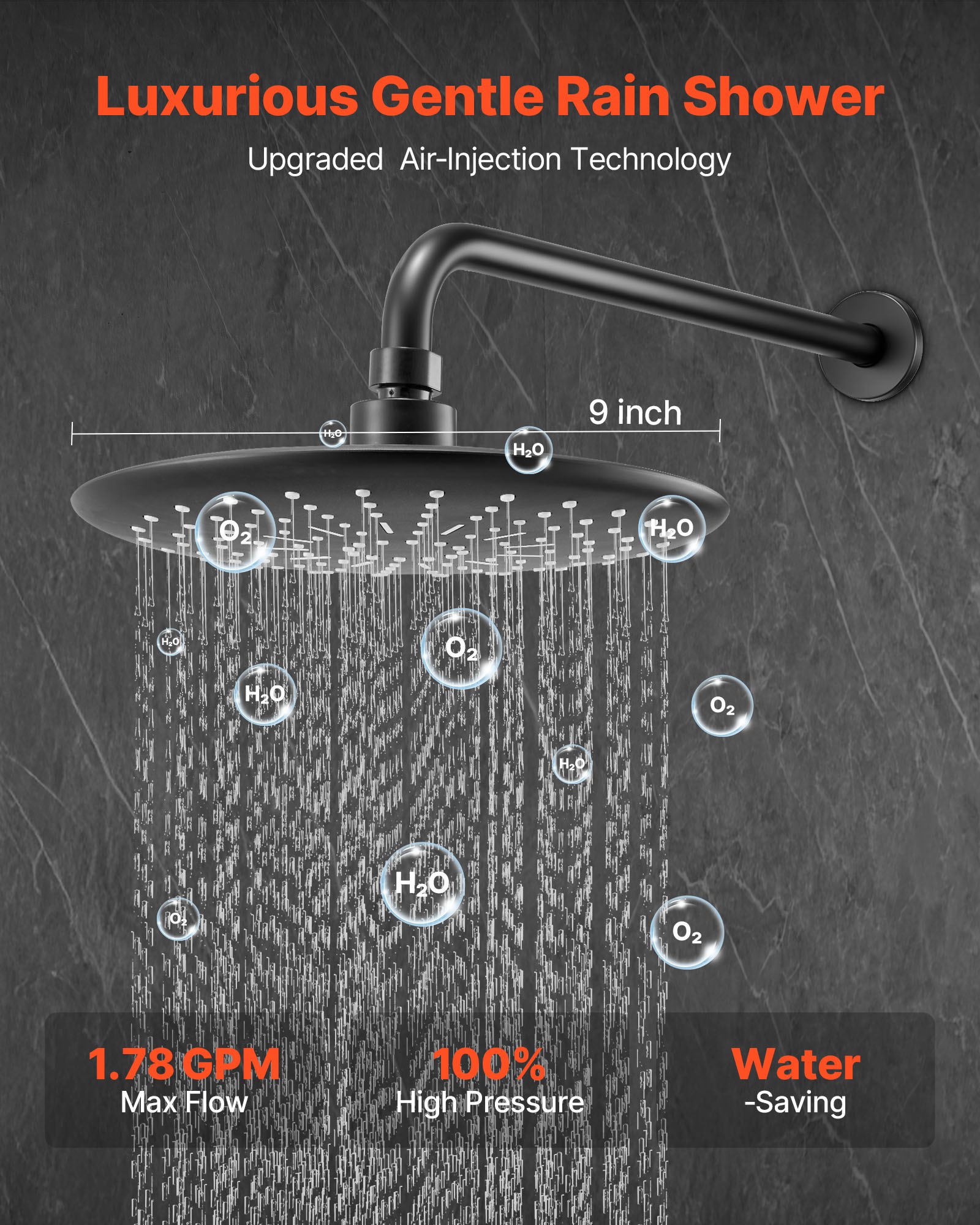 VEVOR Shower Faucet Set, Rainfall Bathroom Shower System with 9-Inch (23cm) Round Rain Shower Head and Handheld Spray, Wall Mounted Bath Fixtures with Brass Valve and Trim Kit, Matte Black