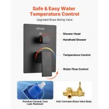 VEVOR Shower Faucet Set 10" Square Rain Shower Head and Hand Set Matte Black