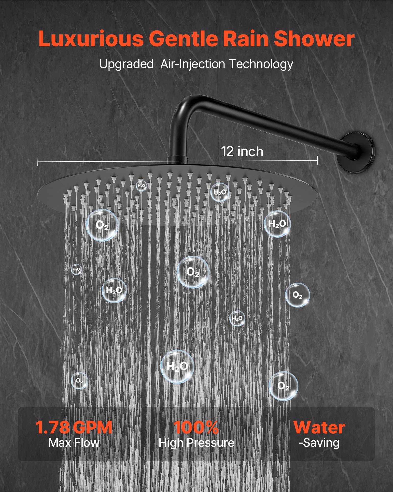 VEVOR Shower Faucet Set, Rainfall Bathroom Shower System with 12-Inch (30.5cm) Round Rain Shower Head and Handheld Spray, Wall Mounted Bath Fixtures with Brass Valve and Trim Kit, Matte Black