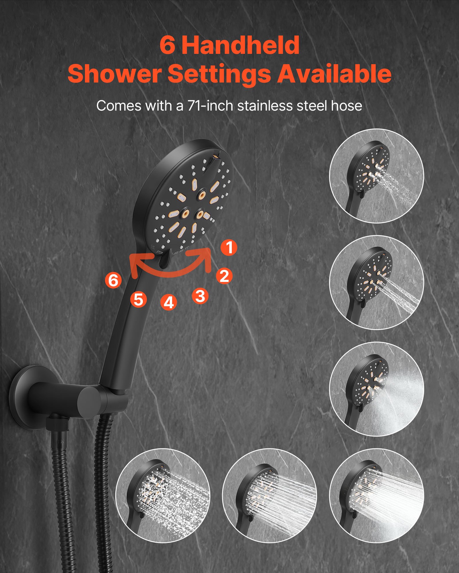 VEVOR Shower Faucet Set, Rainfall Bathroom Shower System with 12-Inch (30.5cm) Round Rain Shower Head and Handheld Spray, Wall Mounted Bath Fixtures with Brass Valve and Trim Kit, Matte Black
