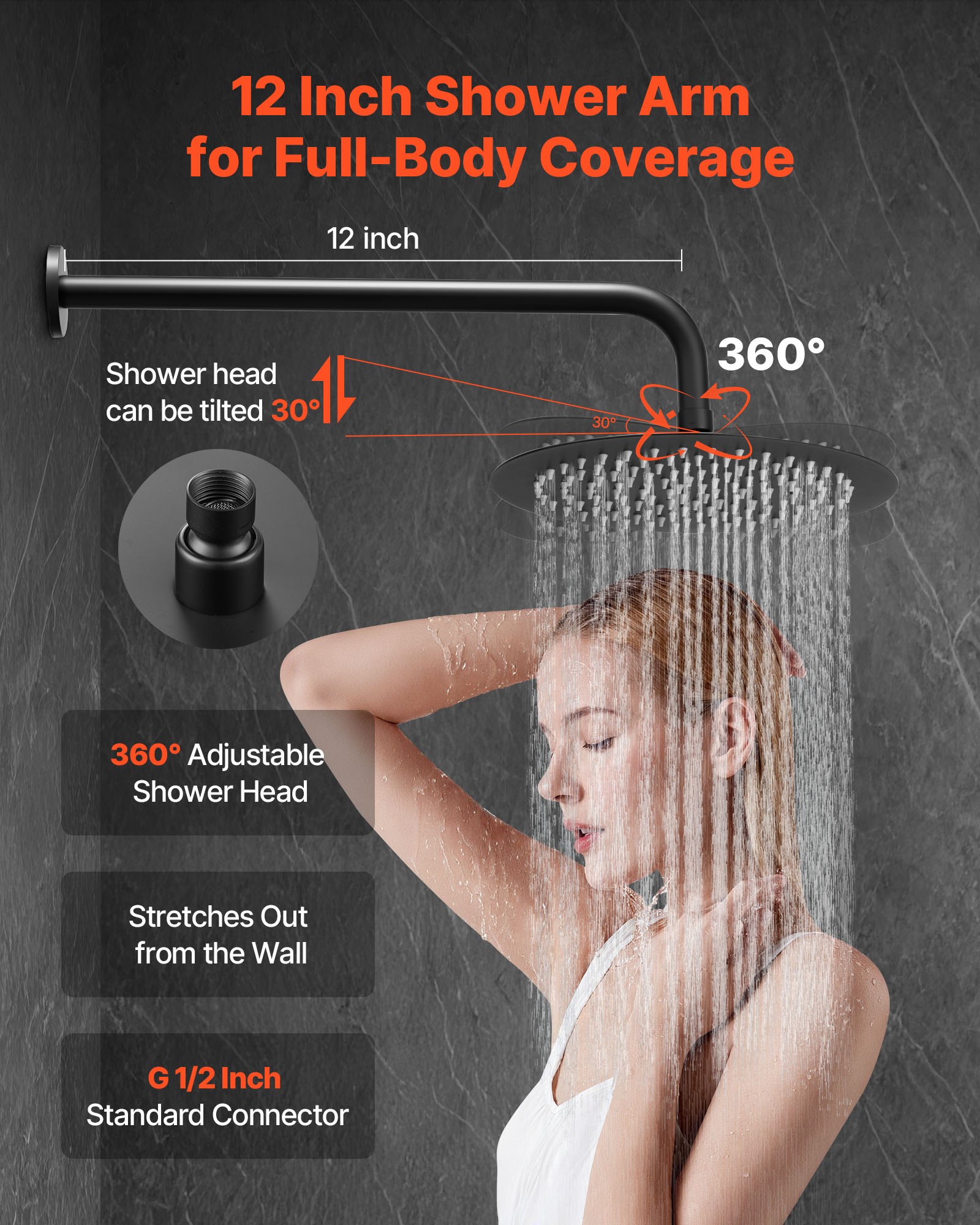 VEVOR Shower Faucet Set, Rainfall Bathroom Shower System with 8-Inch (20.3cm) Round Rain Shower Head and Handheld Spray, Wall Mounted Bath Fixtures with Brass Valve and Trim Kit, Matte Black