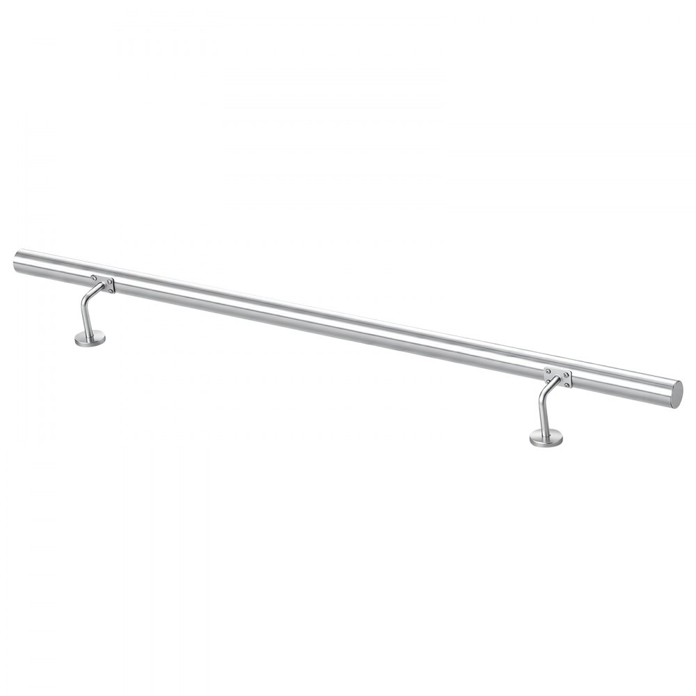 VEVOR Wall-Mounted Stair Handrail, 3.3 ft 250 lbs Load Metal Railing Silver, for Indoor Steps, Loft, Porch & Hallways, Heavy-Duty Industrial Stainless Steel Hand Rail, Round Tube, Mounting Hardware