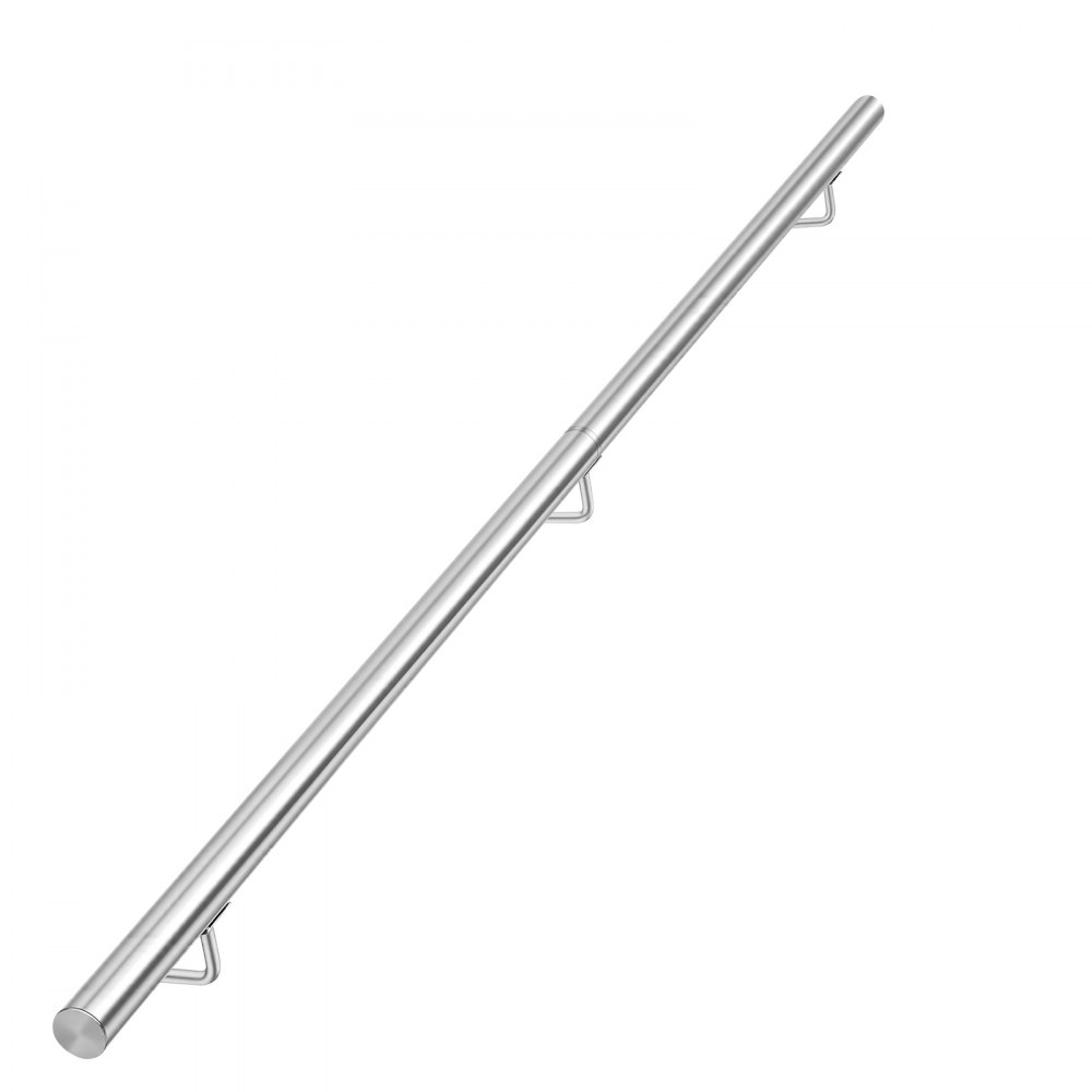 VEVOR Wall-Mounted Stair Handrail, 6.5 ft 250 lbs Load Metal Railing Silver, for Indoor Steps, Loft, Porch & Hallways, Heavy-Duty Industrial Stainless Steel Hand Rail, Round Tube, Mounting Hardware