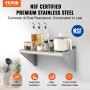 VEVOR 12" x 24" Stainless Steel Shelf, Wall Mounted Floating Shelving with Brackets, 230 lbs Load Capacity Commercial Shelves, Heavy Duty Storage Rack for Restaurant, Kitchen, Bar, Home, and Hotel