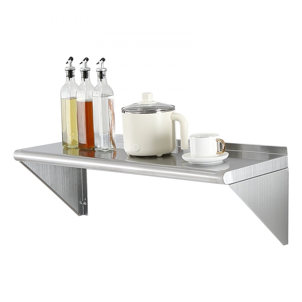 Wall Mounted Stainless Steel Floating Shelf Commercial Kitchen Metal  Shelving Wall Shelves for Restaurant Home 2-Tier Storage Rack