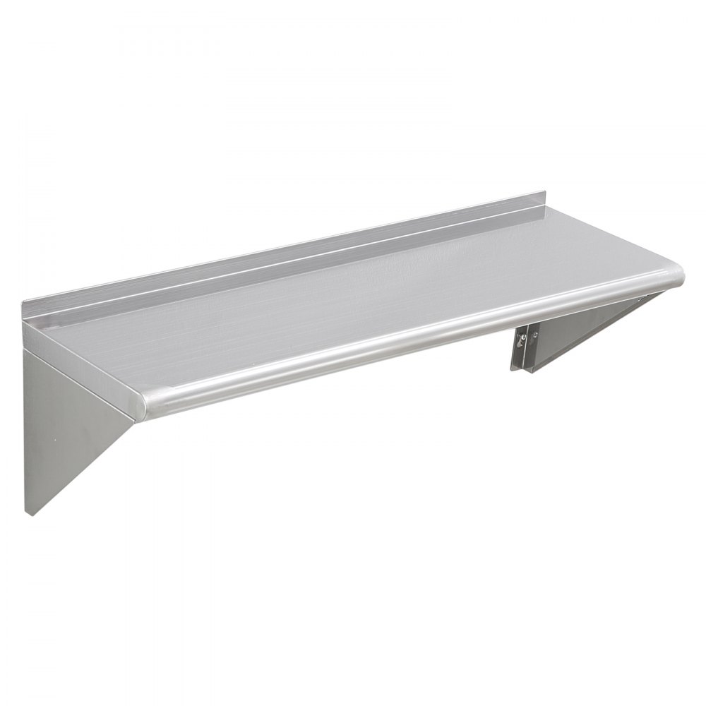 VEVOR stainless steel shelf, wall-mounted with durable brackets, ideal for kitchens or workspaces.