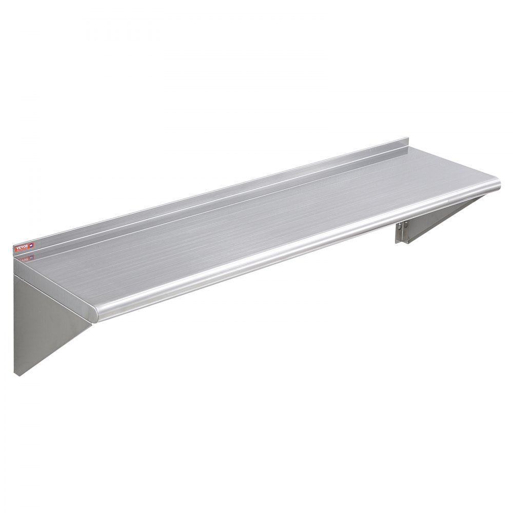 VEVOR 12" x 48" Stainless Steel Shelf, Wall Mounted Floating Shelving with Brackets, 280 lbs Load Capacity Commercial Shelves, Heavy Duty Storage Rack for Restaurant, Kitchen, Bar, Home, and Hotel