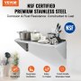 VEVOR 14" x 36" Stainless Steel Shelf, Wall Mounted Floating Shelving with Brackets, 300 lbs Load Capacity Commercial Shelves, Heavy Duty Storage Rack for Restaurant, Kitchen, Bar, Home, and Hotel