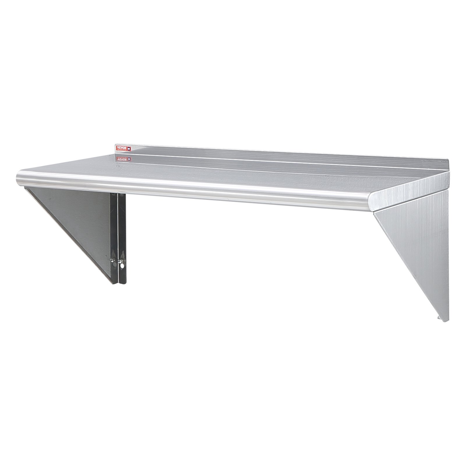 VEVOR stainless steel shelf with wall-mounted brackets and brushed finish.