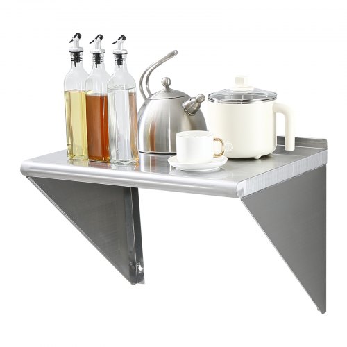 VEVOR 18" x 24" Stainless Steel Shelf, Wall Mounted Floating Shelving with Brackets, 300 lbs Load Capacity Commercial Shelves, Heavy Duty Storage Rack for Restaurant, Kitchen, Bar, Home, and Hotel