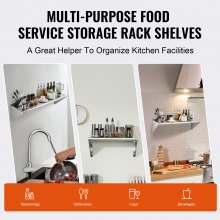 VEVOR 18" x 48" Stainless Steel Shelf, Wall Mounted Floating Shelving with Brackets, 400 lbs Load Capacity Commercial Shelves, Heavy Duty Storage Rack for Restaurant, Kitchen, Bar, Home, and Hotel