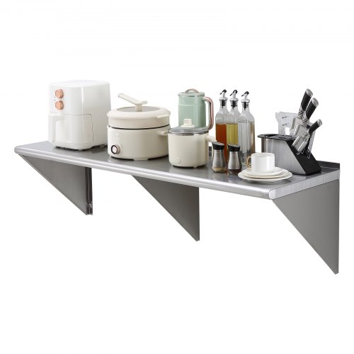 VEVOR 18" x 60" Stainless Steel Shelf, Wall Mounted Floating Shelving with Brackets, 450 lbs Load Capacity Commercial Shelves, Heavy Duty Storage Rack for Restaurant, Kitchen, Bar, Home, and Hotel