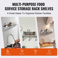 VEVOR 18" x 72" Stainless Steel Shelf, Wall Mounted Floating Shelving with Brackets, 500 lbs Load Capacity Commercial Shelves, Heavy Duty Storage Rack for Restaurant, Kitchen, Bar, Home, and Hotel