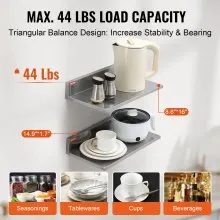 VEVOR 8.6" x 16" Stainless Steel Shelf, Wall Mounted Floating Shelving with Backsplash, 44 lbs Load Capacity Commercial Shelves, Heavy Duty Storage Rack for Restaurant, Kitchen, Bar, Home, and Hotel