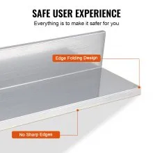VEVOR 8.6" x 24" Stainless Steel Shelf, Wall Mounted Floating Shelving with Backsplash, 44 lbs Load Capacity Commercial Shelves, Heavy Duty Storage Rack for Restaurant, Kitchen, Bar, Home, and Hotel