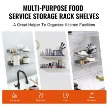 VEVOR 8.6" x 24" Stainless Steel Shelf, Wall Mounted Floating Shelving with Backsplash, 44 lbs Load Capacity Commercial Shelves, Heavy Duty Storage Rack for Restaurant, Kitchen, Bar, Home, and Hotel