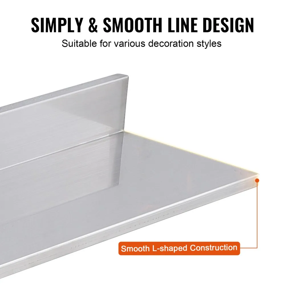 VEVOR stainless steel shelf with smooth l-shaped construction and modern design for various decor styles.