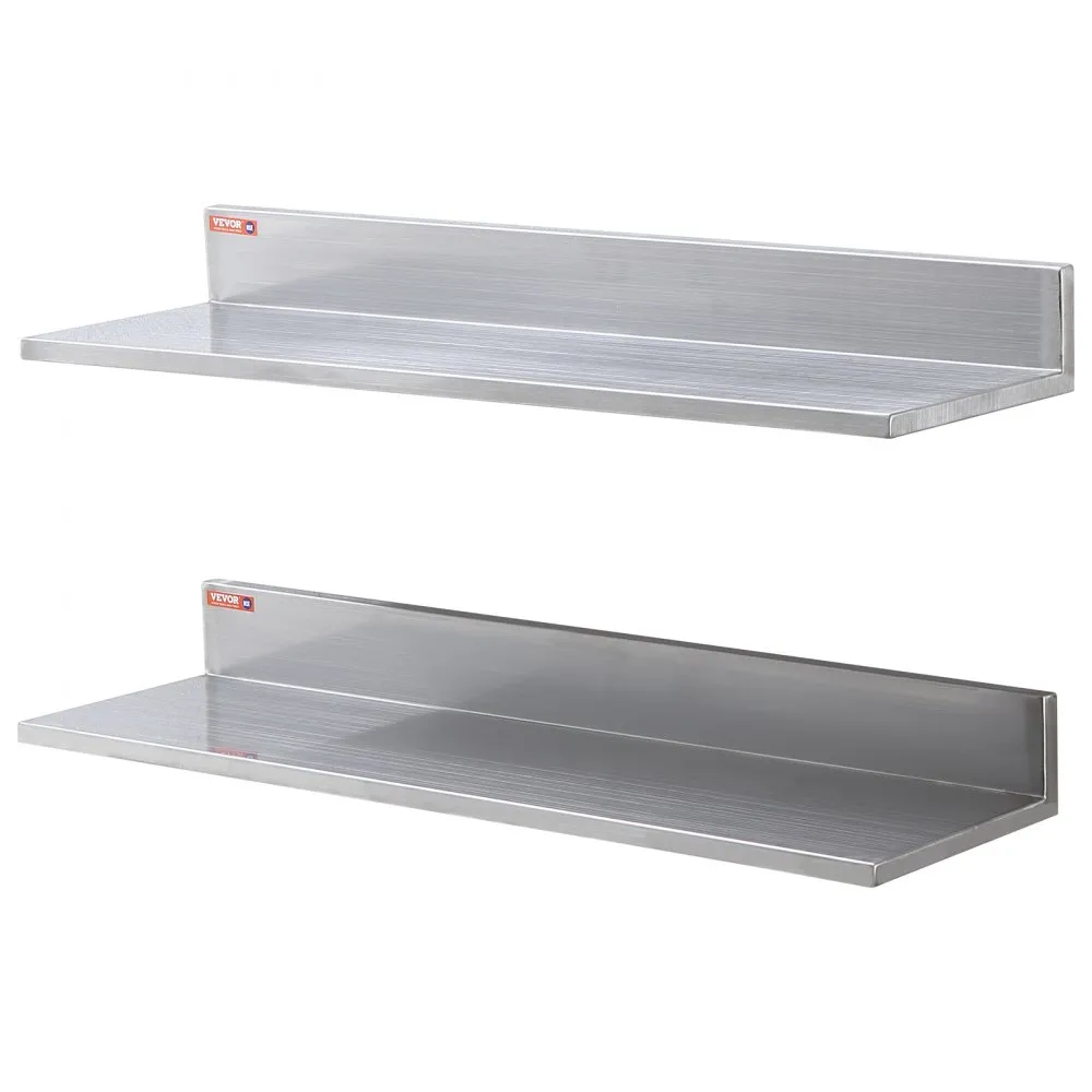 pair of VEVOR stainless steel shelves, wall-mounted with a sleek, durable finish for kitchen or storage use.