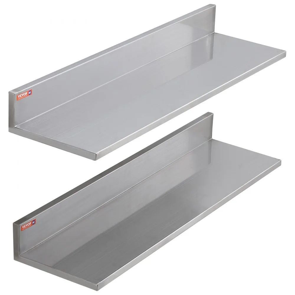 VEVOR stainless steel shelf, wall-mounted with smooth finish, featuring durable and sleek design.