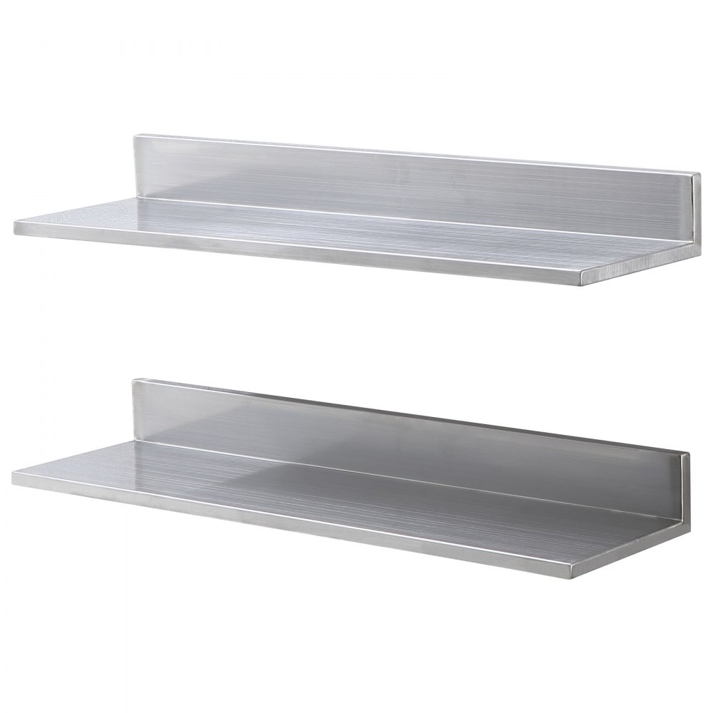 VEVOR 21.8 x 76.2 cm Stainless Steel Shelf, Wall Mounted Floating Shelving with Backsplash, 20 kg Load Capacity Commercial Shelves, Heavy Duty Storage Rack for Restaurant, Kitchen, Bar, Home, and Hotel