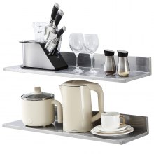 VEVOR 8.6" x 30" -2 Pack Stainless Steel Shelf, Wall Mounted Floating Shelving with Backsplash, 44 lbs Load Capacity Commercial Shelves, Heavy Duty Storage Rack for Restaurant, Kitchen, Bar, Home, and Hotel