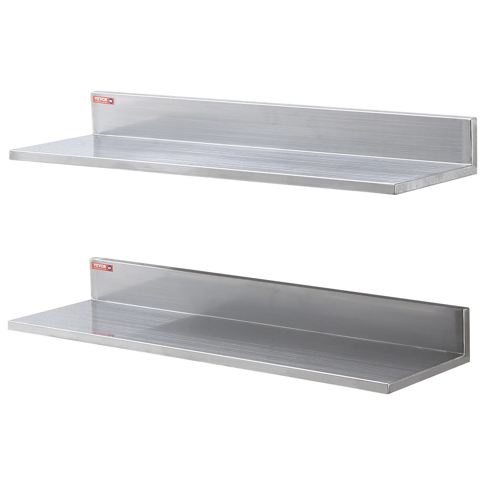 pair of VEVOR stainless steel shelves, wall-mounted with a sleek, durable finish for kitchen or storage use.