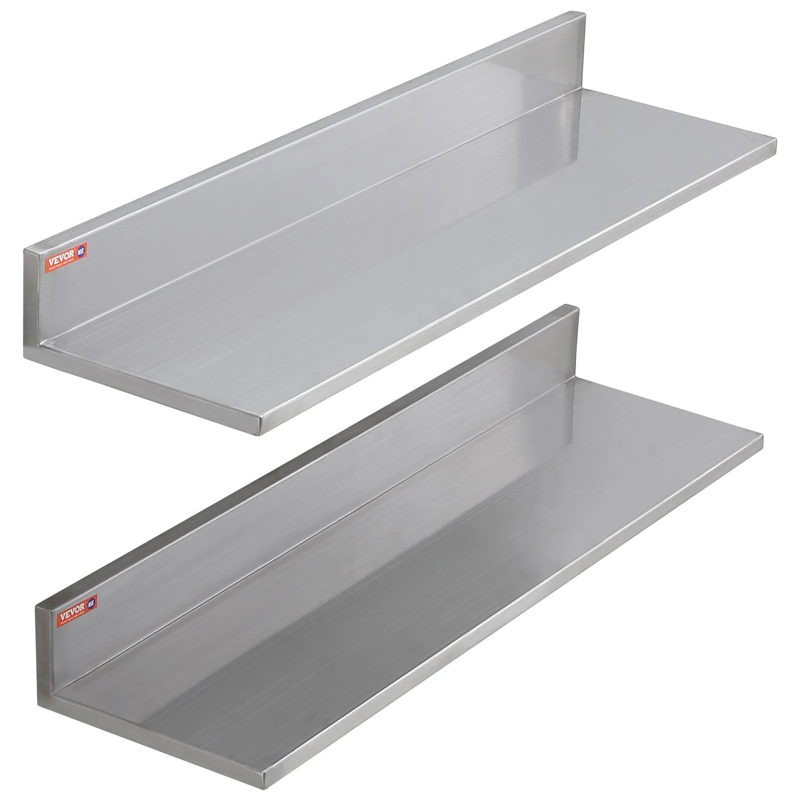 VEVOR stainless steel shelf, wall-mounted with smooth finish, featuring durable and sleek design.
