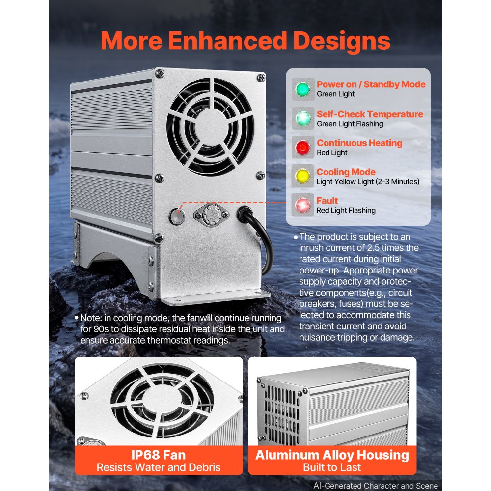 VEVOR Boat Engine Compartment Heater, 600W Bilge Heater Fit Boats Up to 28FT, with Self-Regulating PTC Element & Automatic Thermostat, IP68 Waterproof Fan, Winter Freeze Protection for Boats RVs