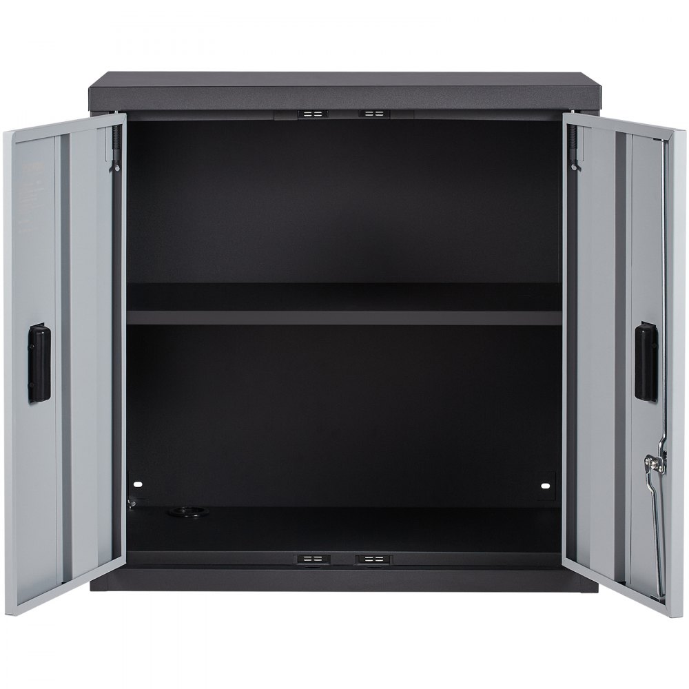 VEVOR foldable wall cabinet with open double doors and a single internal shelf.